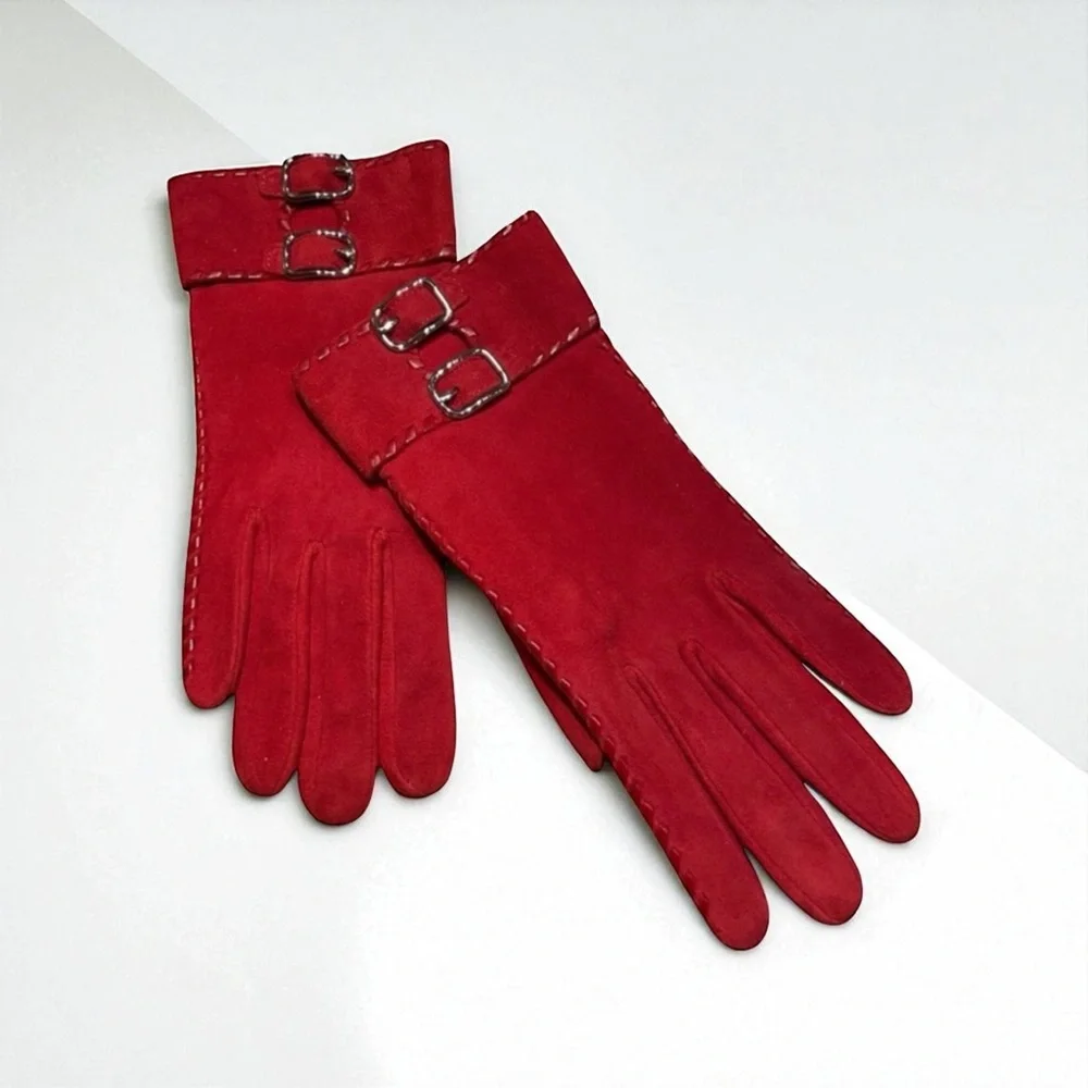 COACH RED Suede Gloves Silk Lined Size 8
